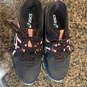 ASICS Black and Pink Athletic Shoes with Breathable Mesh